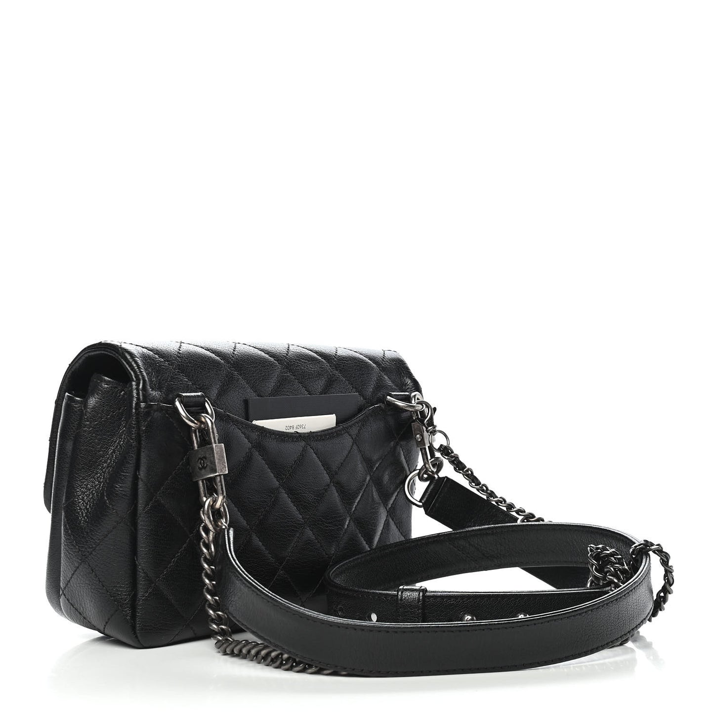 Shiny Goatskin Quilted Small Double Carry Waist Chain Flap Black