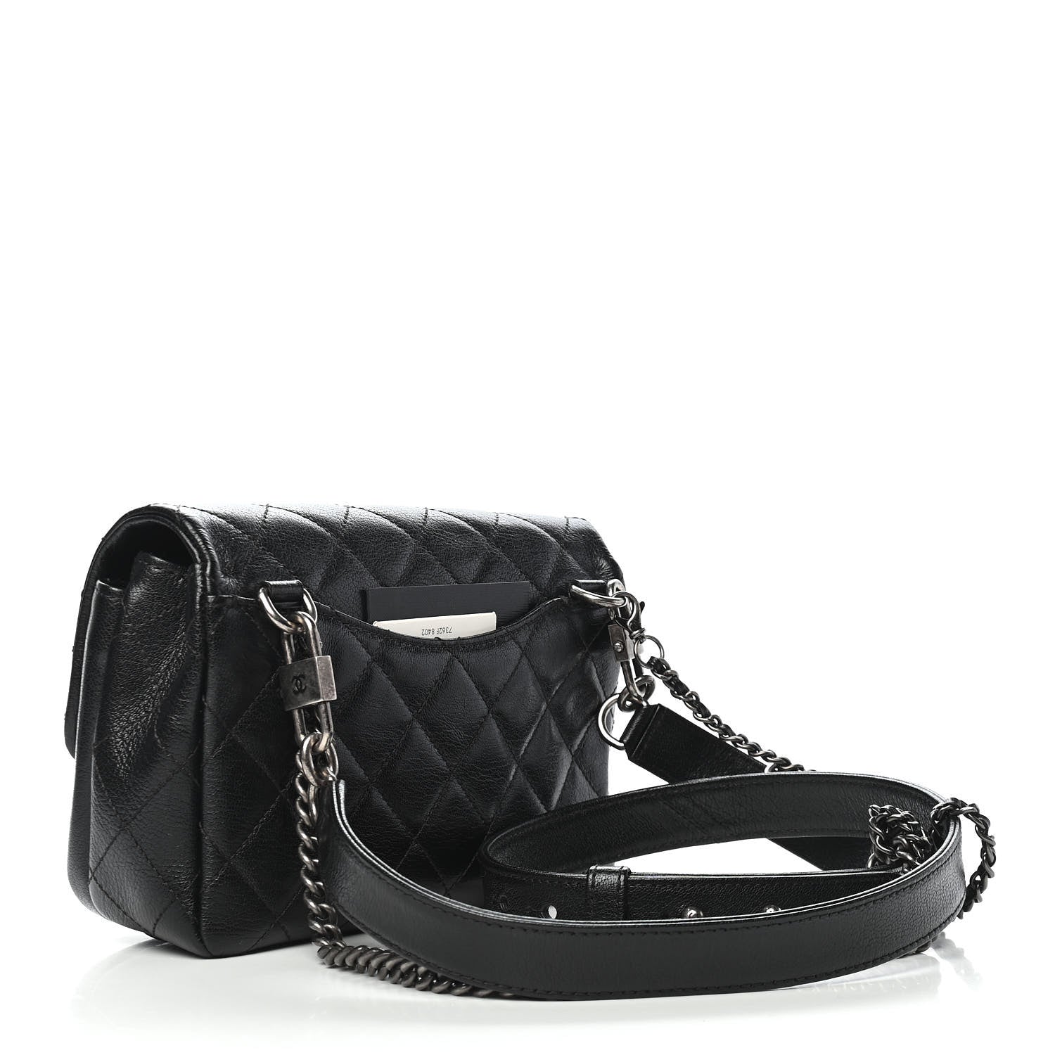 Chanel Shiny Goatskin Quilted Small Double Carry Waist Chain Flap Black 3 of 9