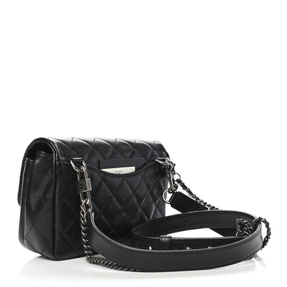Chanel Shiny Goatskin Quilted Small Double Carry Waist Chain Flap Black 3 of 9