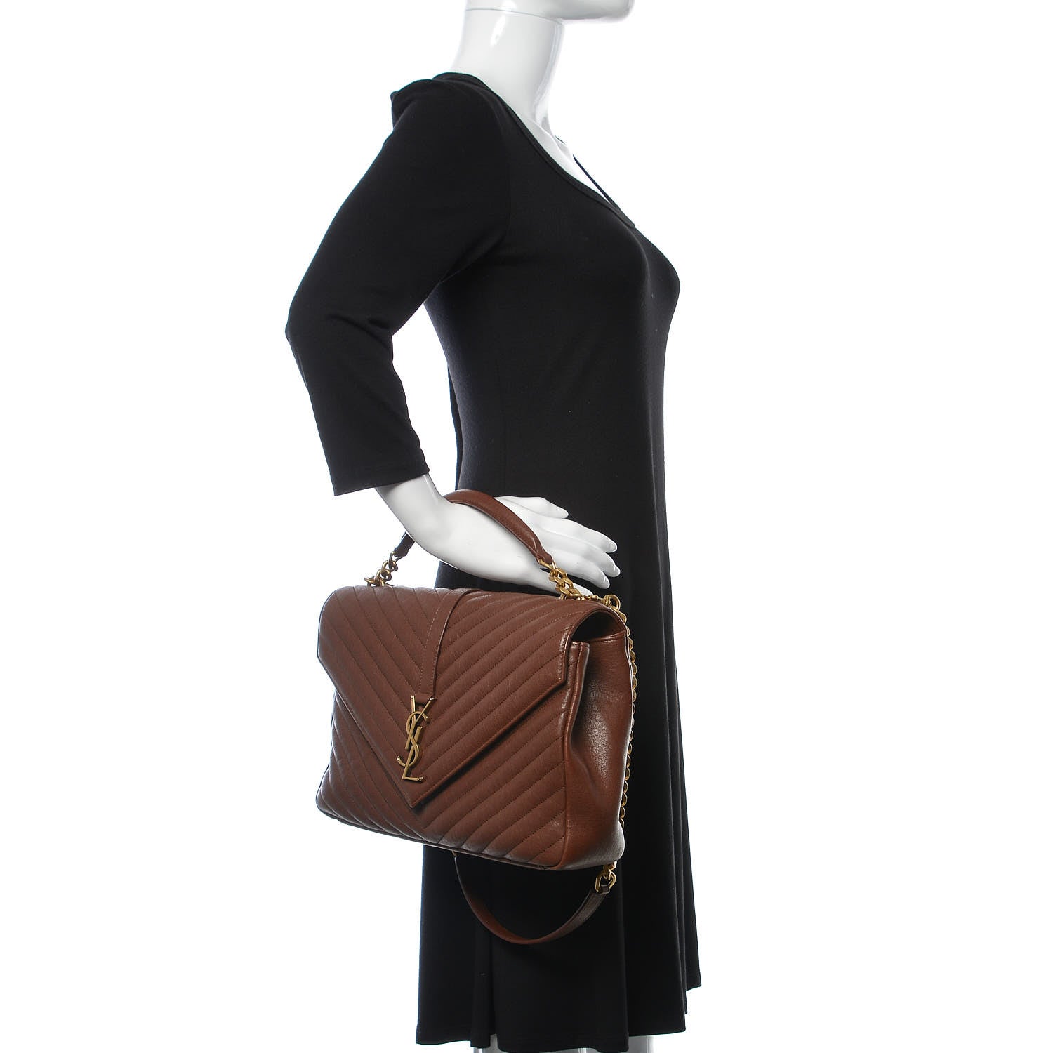 Saint Laurent Sheepskin Matelasse Chevron Monogram Large College Satchel Cognac 3 of 14