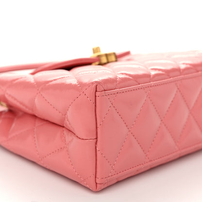 Chanel Shiny Aged Calfskin Quilted Nano Kelly Shopper Coral Pink 9 of 11