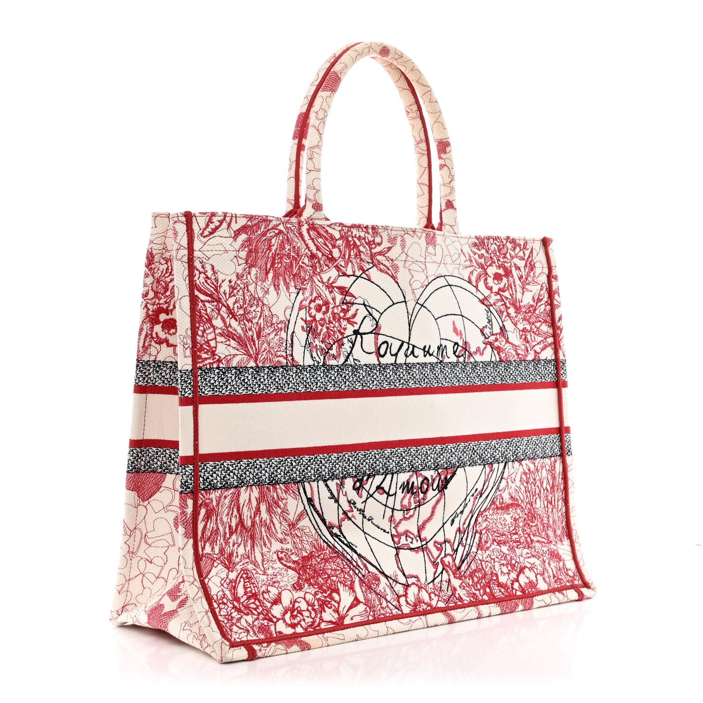 Canvas Embroidered Large Dioramour D-Royaume Book Tote Red Multicolor