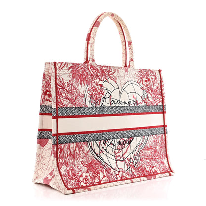 Christian Dior Canvas Embroidered Large Dioramour D-Royaume Book Tote Red Multicolor 3 of 16