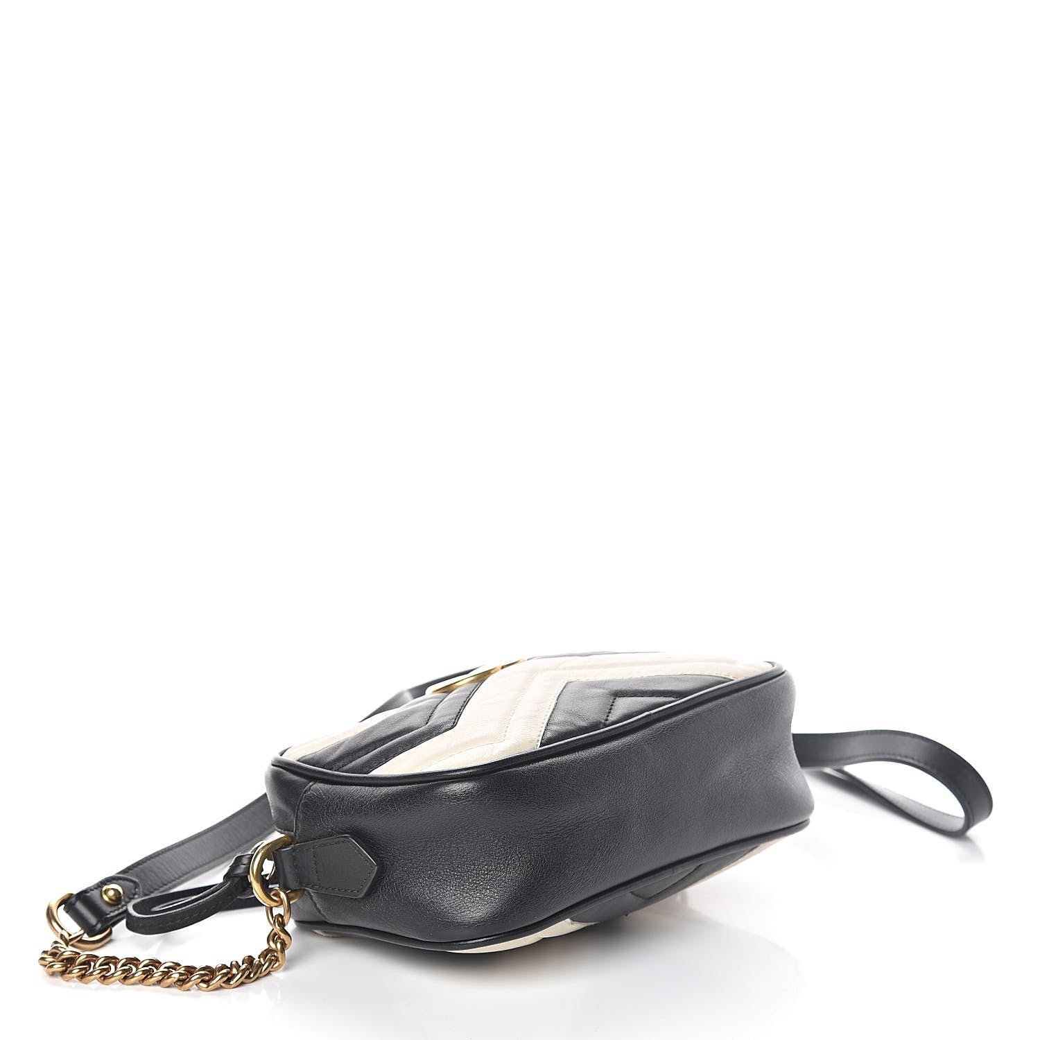 Gucci Calfskin Matelasse Mini GG Marmont Chain Shoulder Bag Black White 4 of 10