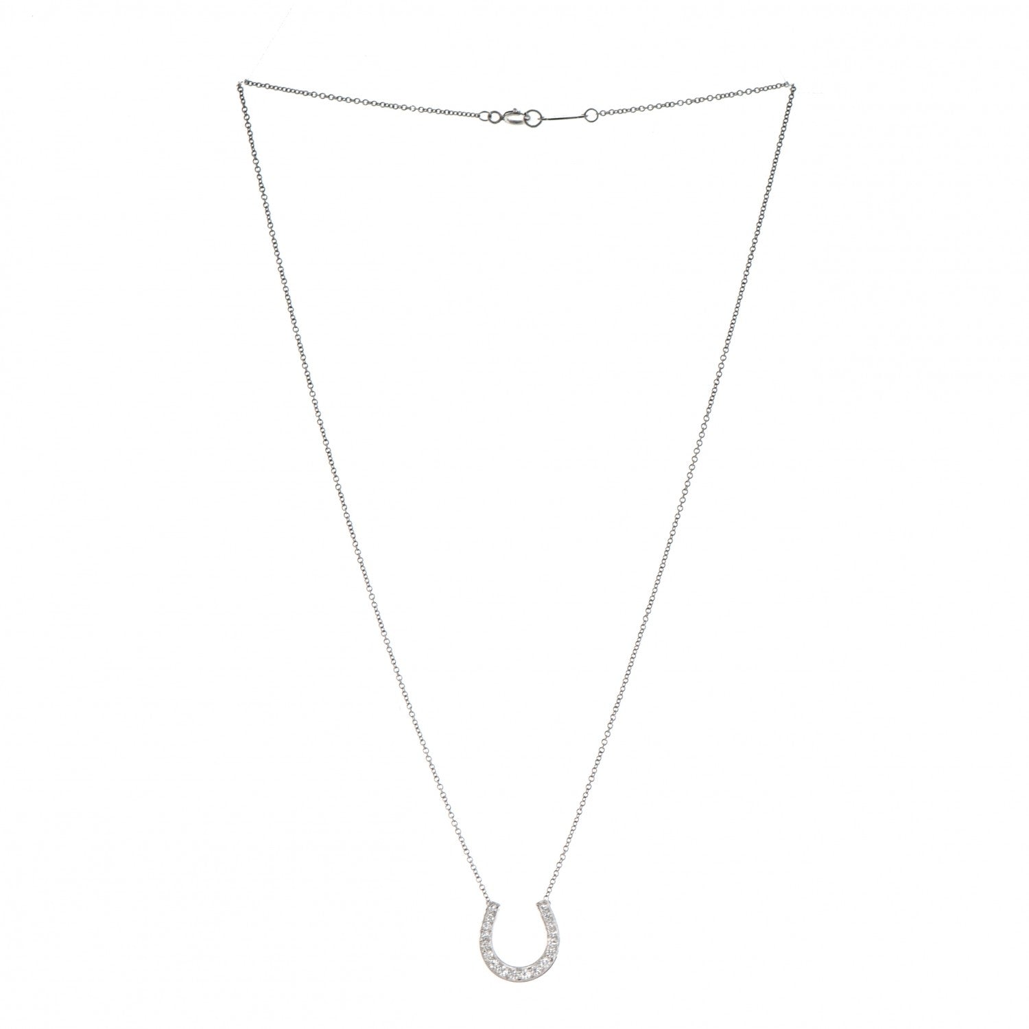 Tiffany Platinum Diamond Horseshoe Pendant Necklace 3 of 6