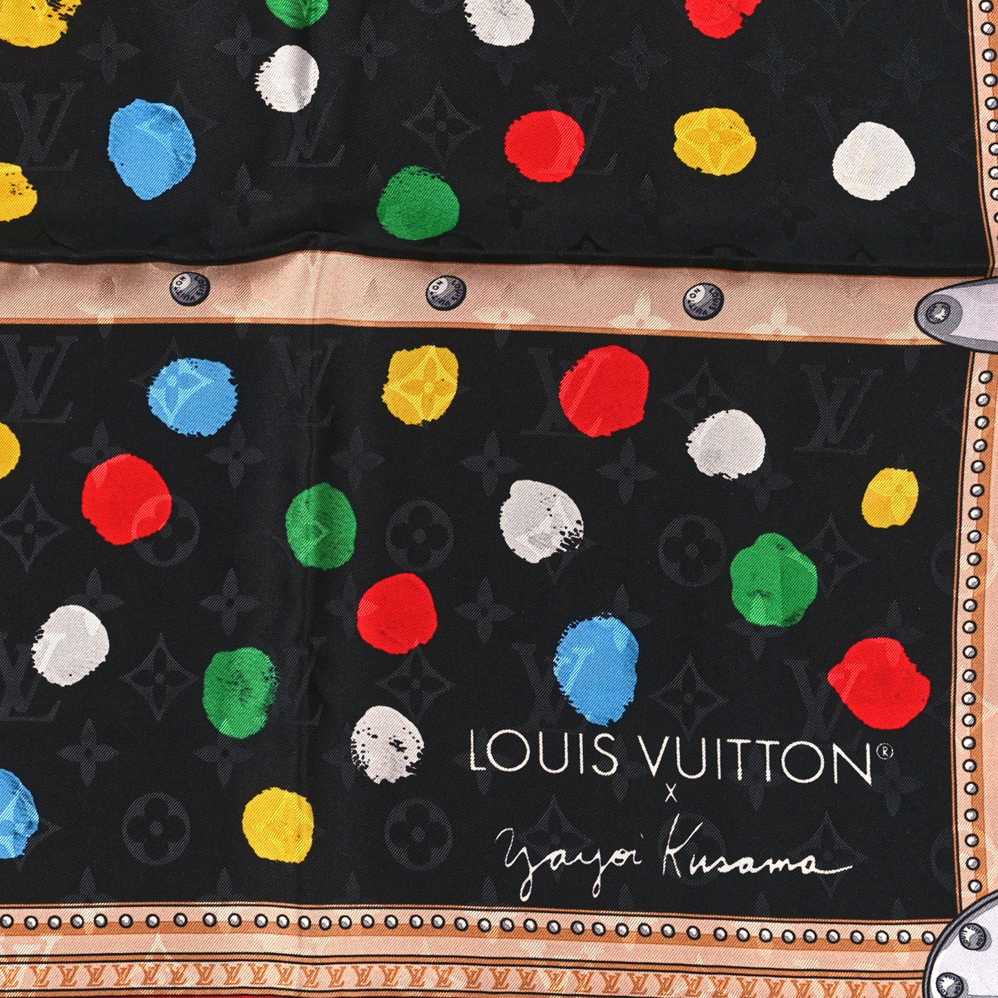 LV X YK Silk Monogram Dots Square Scarf 90 Black