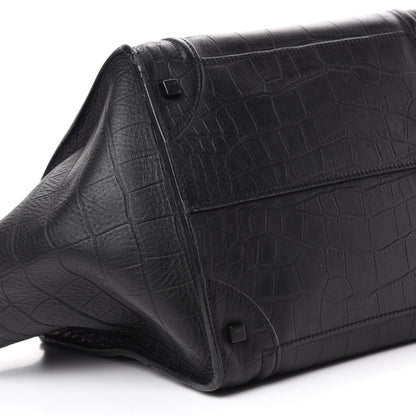 Celine Crocodile Embossed Calfskin Medium Phantom Luggage Black 6 of 11