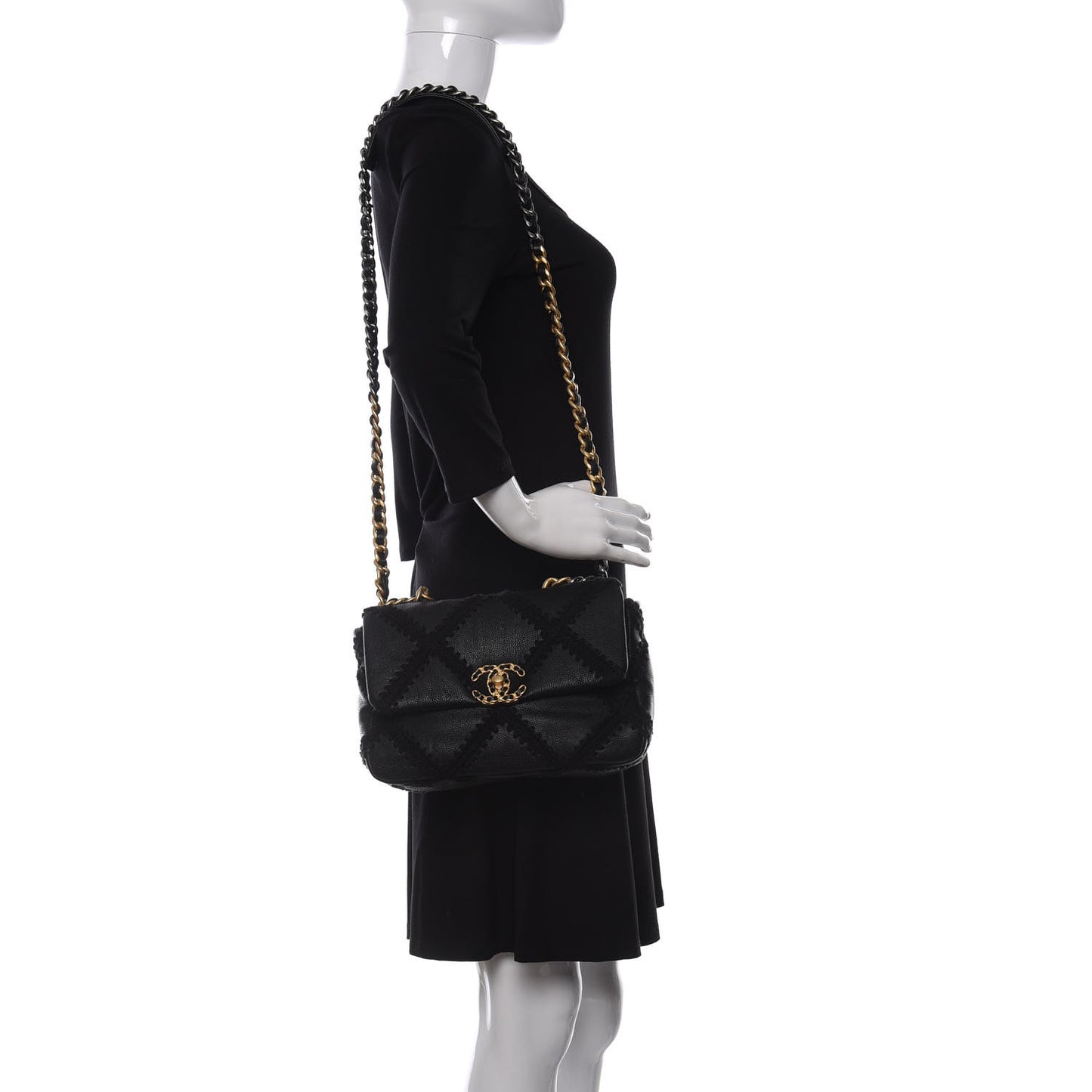 Calfskin Crochet Medium Chanel 19 Flap Black