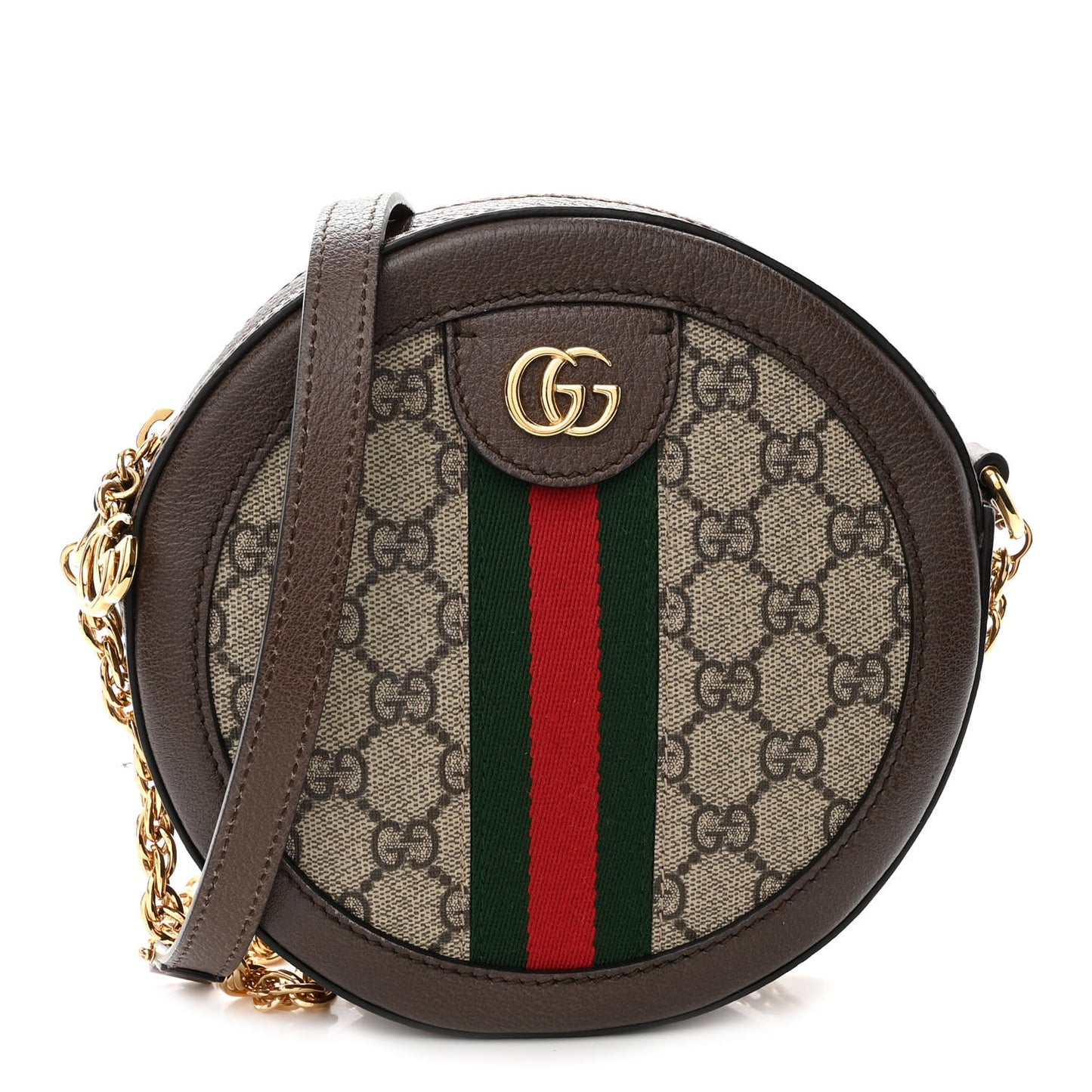 GG Supreme Monogram Web Mini Ophidia Round Shoulder Bag Brown