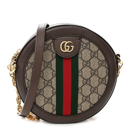 Gucci GG Supreme Monogram Web Mini Ophidia Round Shoulder Bag Brown 1 of 10
