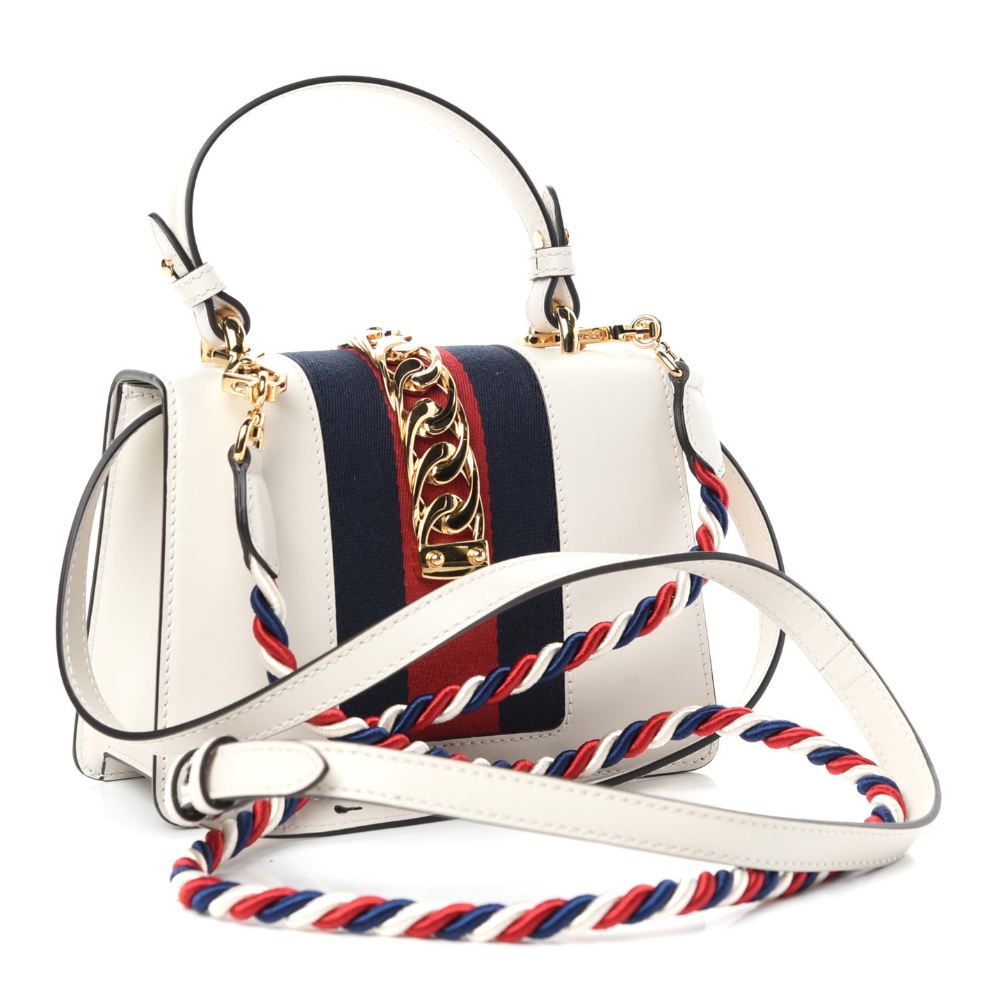 Calfskin Embroidered Mini Sylvie Top Handle Bag White