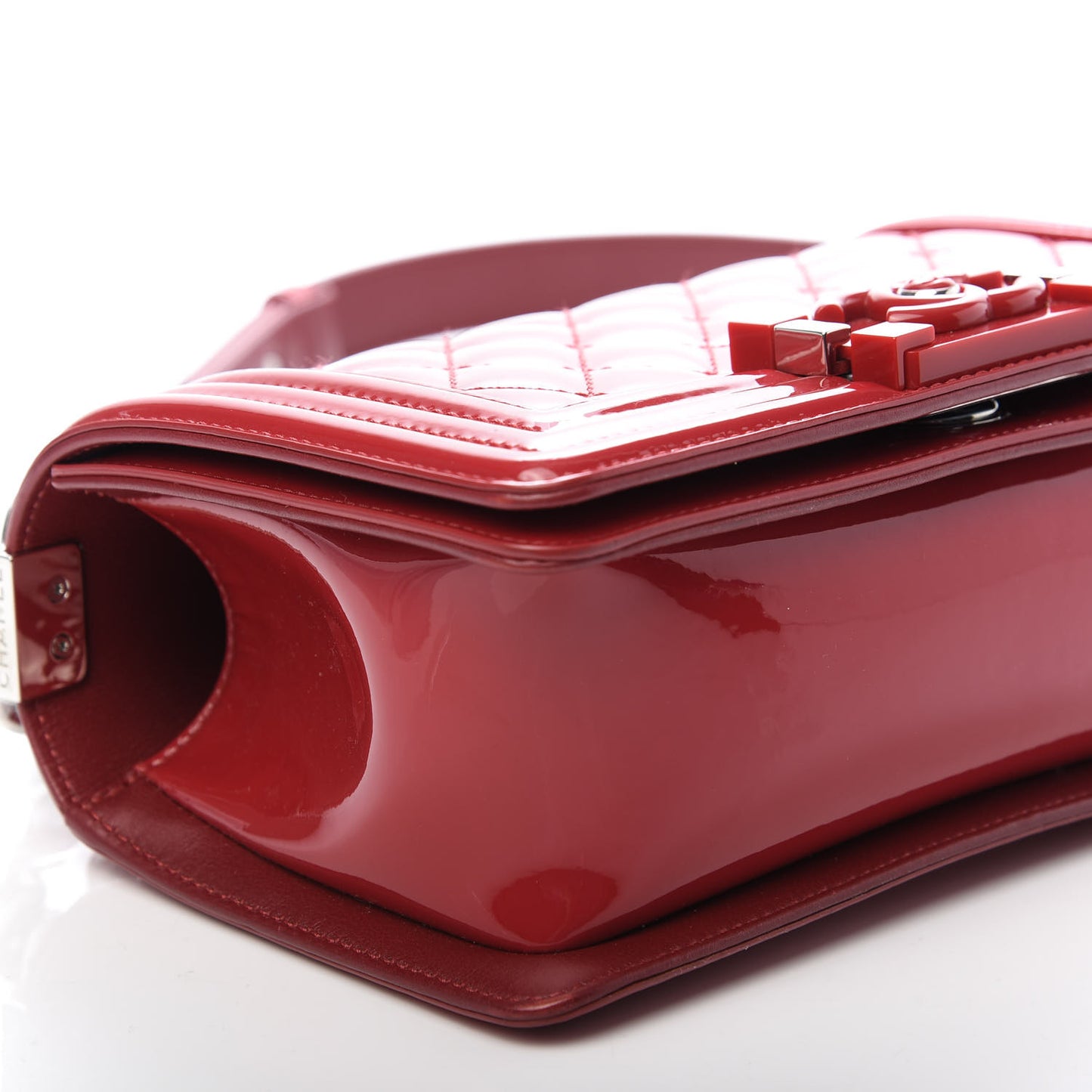 Patent Calfskin Quilted Small Plexiglass Boy Flap Red