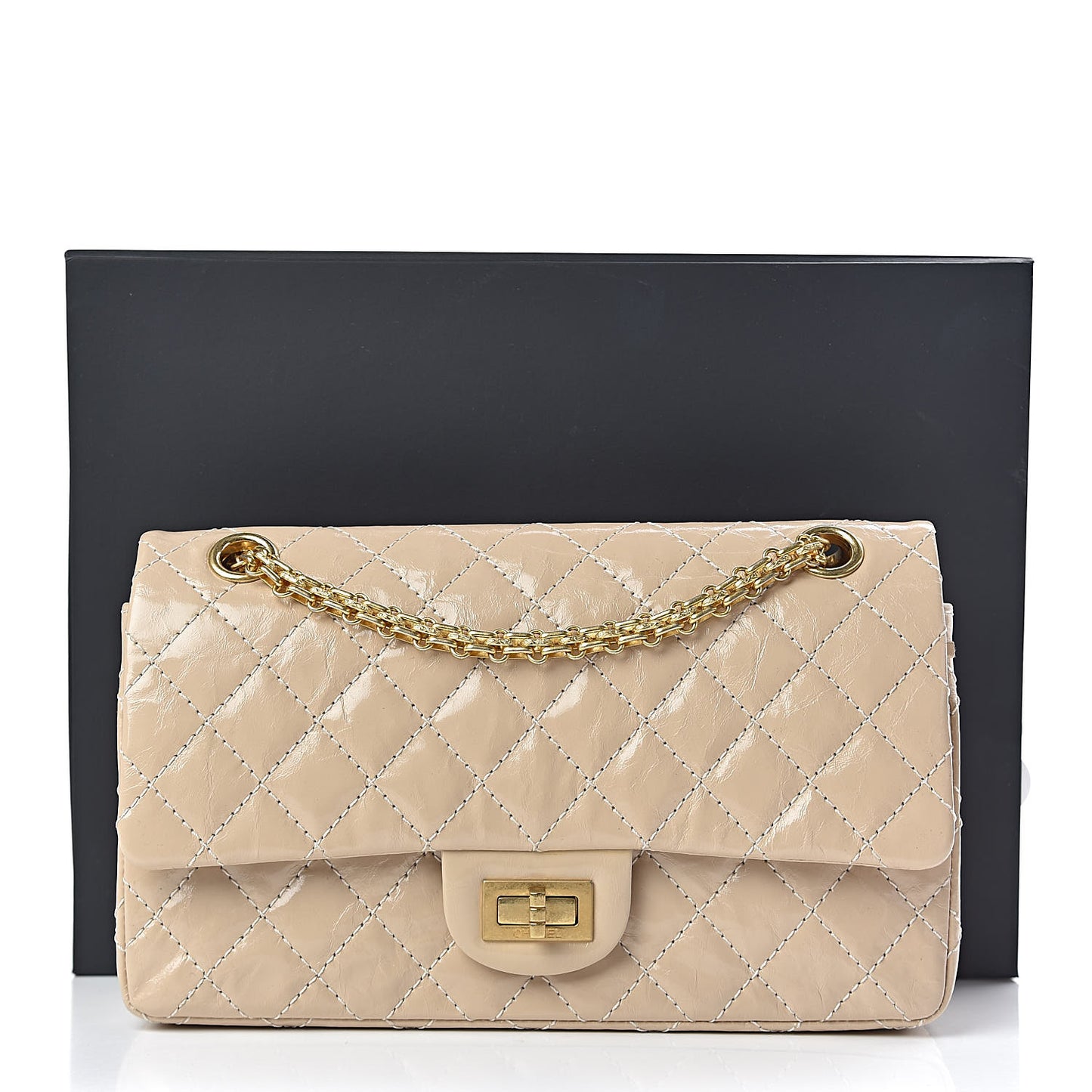 Patent Distressed Calfskin Quilted 2.55 Reissue 225 Flap Beige