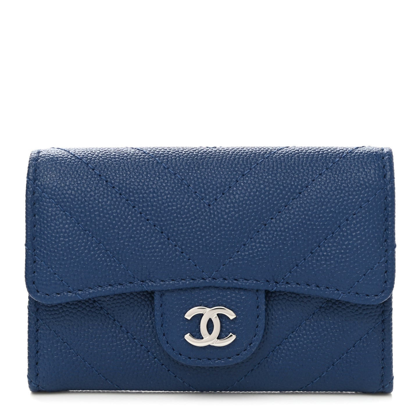 Caviar Chevron Quilted Flap Card Holder Dark Blue