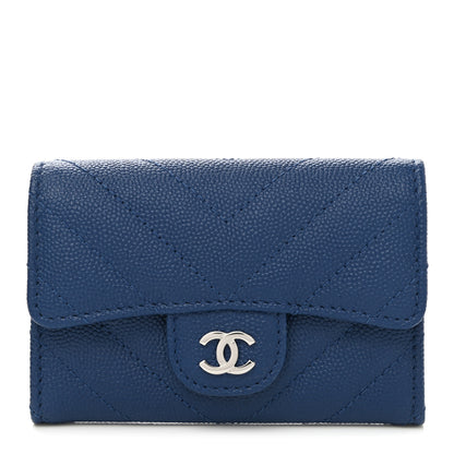 Chanel Caviar Chevron Quilted Flap Card Holder Dark Blue 1 of 9