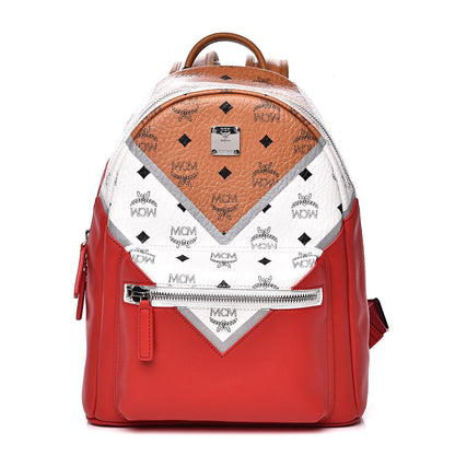 MCM Visetos Chevron Colorblock Small Stark Backpack Cognac White Ruby Red 1 of 8