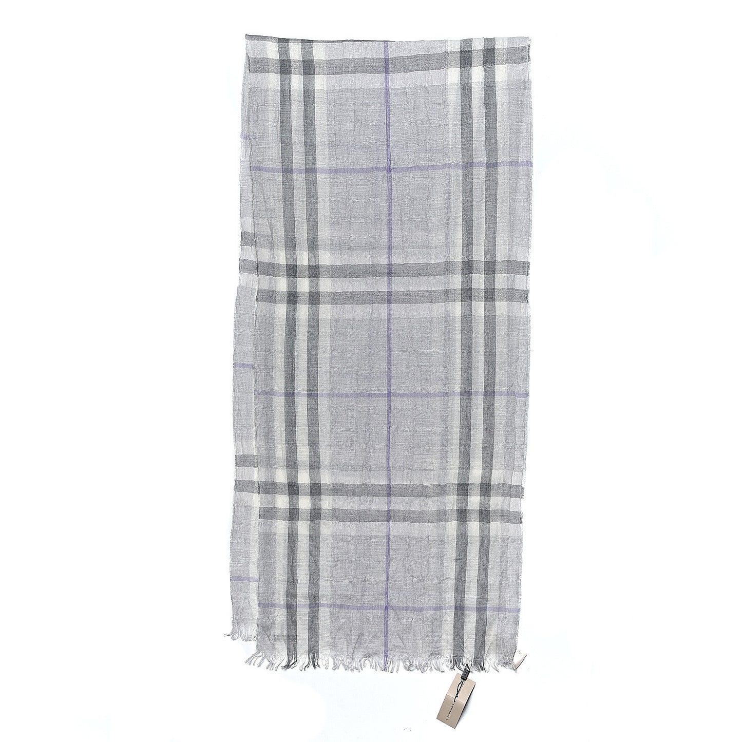 Cashmere Extra Fine Merino Wool Giant Check Crinkled Scarf Mid Grey