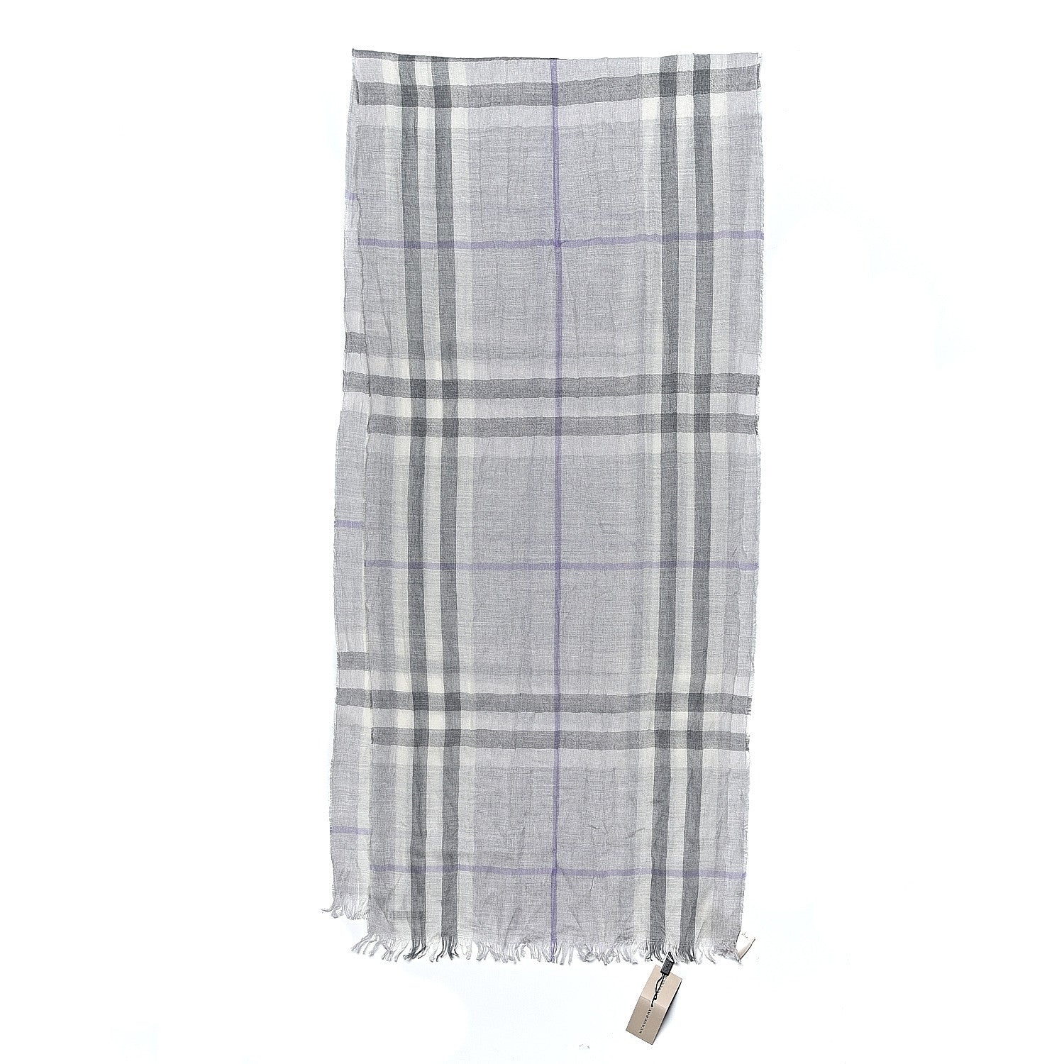 Burberry Cashmere Extra Fine Merino Wool Giant Check Crinkled Scarf Mid Grey 3 of 4