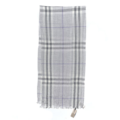 Burberry Cashmere Extra Fine Merino Wool Giant Check Crinkled Scarf Mid Grey 3 of 4