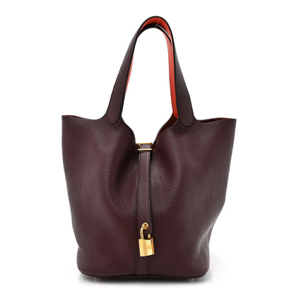 Hermes Taurillon Clemence Swift Eclat Picotin 26 GM Prune Orange Poppy 1 of 10