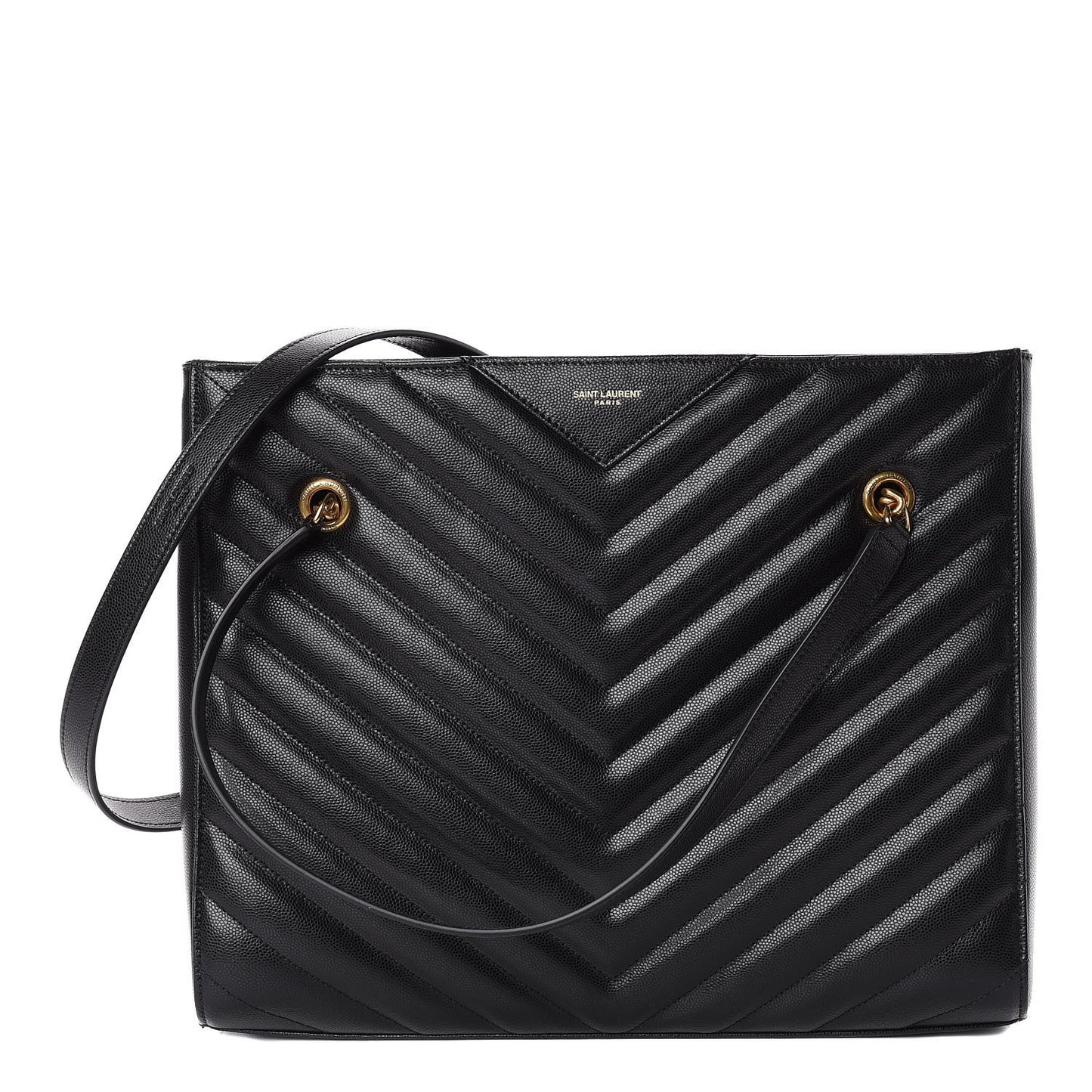 Grain De Poudre Matelasse Chevron Medium Tribeca Shopping Bag Black