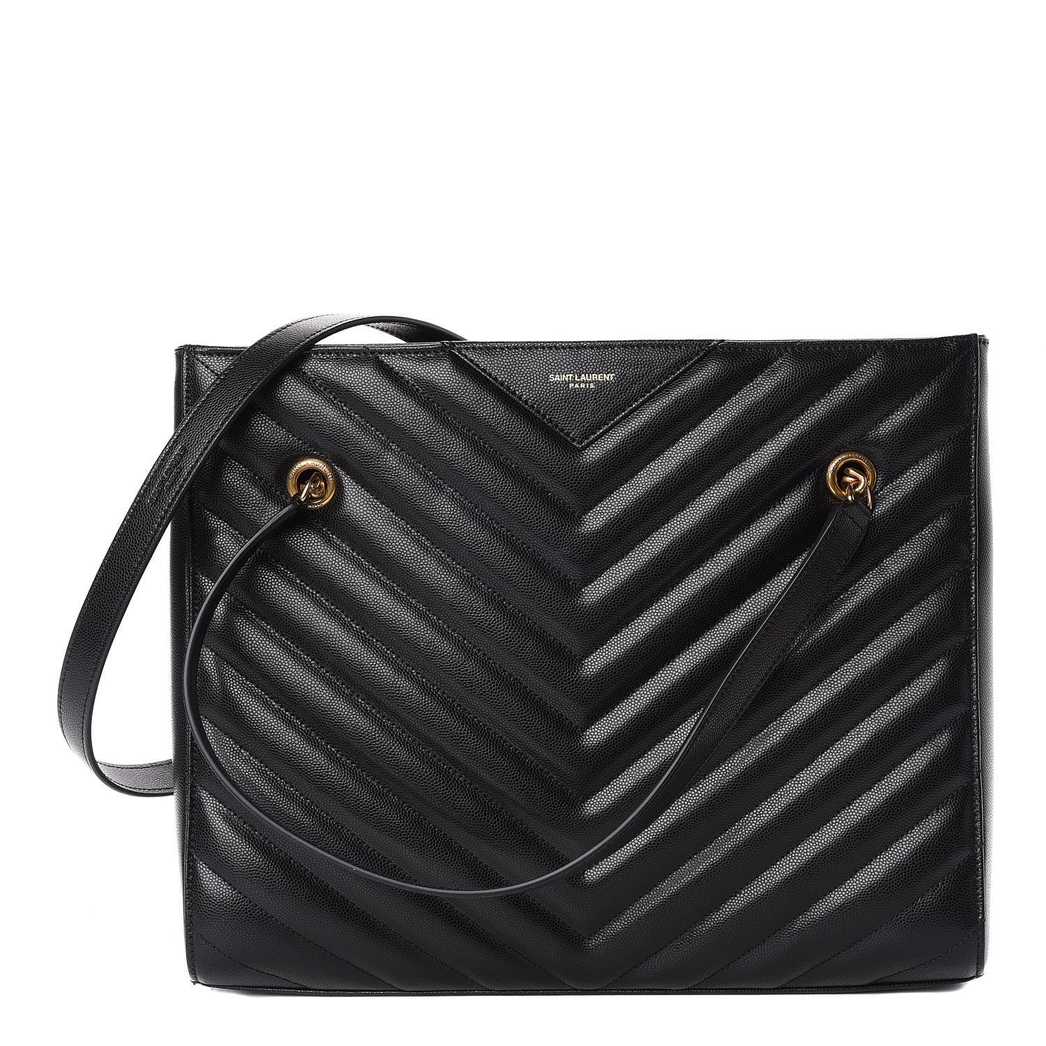 Saint Laurent Grain De Poudre Matelasse Chevron Medium Tribeca Shopping Bag Black 1 of 12