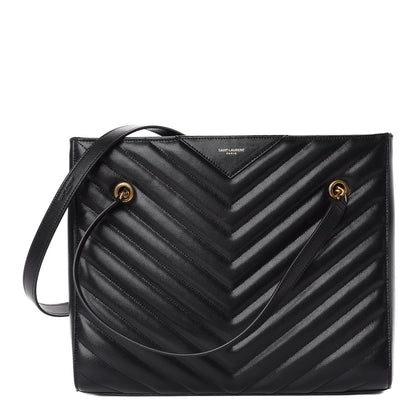 Saint Laurent Grain De Poudre Matelasse Chevron Medium Tribeca Shopping Bag Black 1 of 12