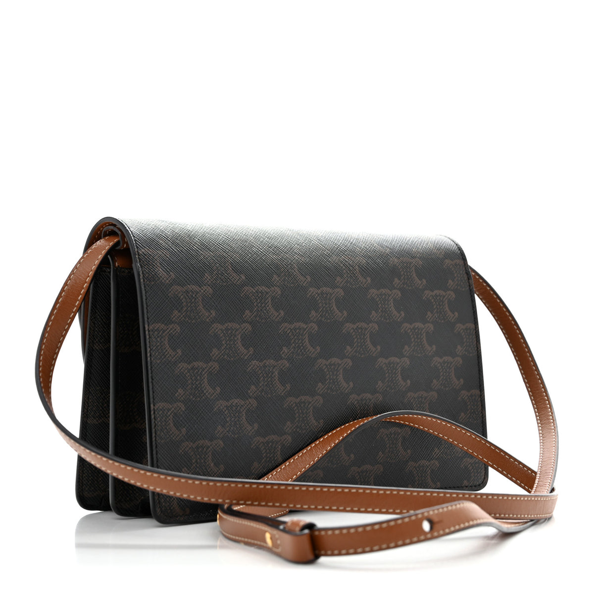 Triomphe Canvas Lambskin Wallet On Strap Tan