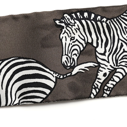 Hermes Silk Les Zebres Twilly Gris Taupe Black White 5 of 6