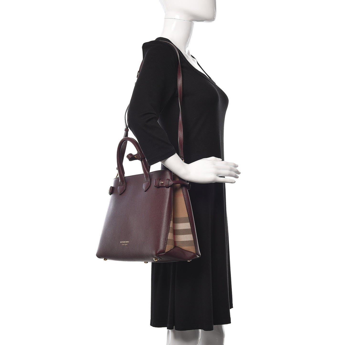 Grainy Calfskin House Check Medium Banner Tote Elderberry