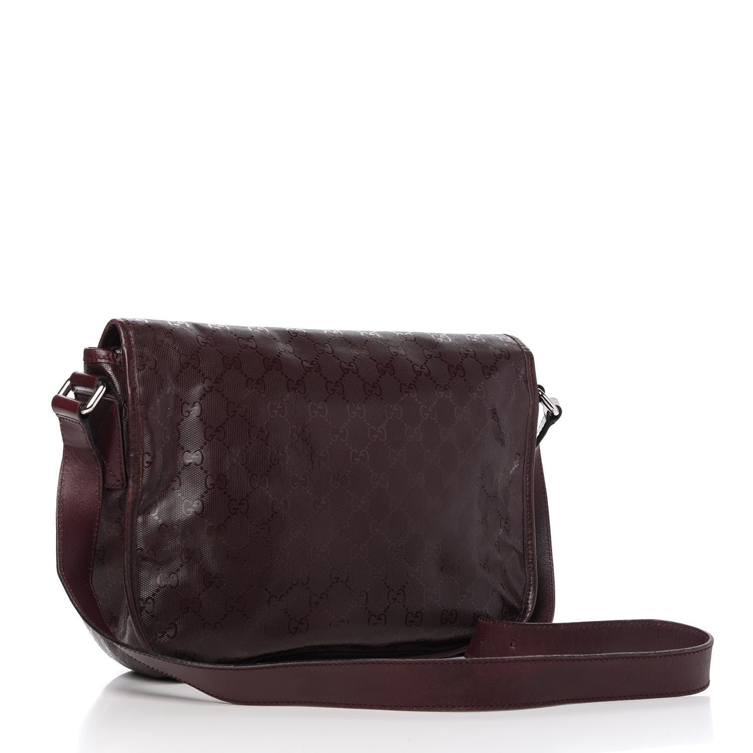 Gucci Imprime Monogram Medium Double Buckle Flap Messenger Bag Bordeaux 3 of 10