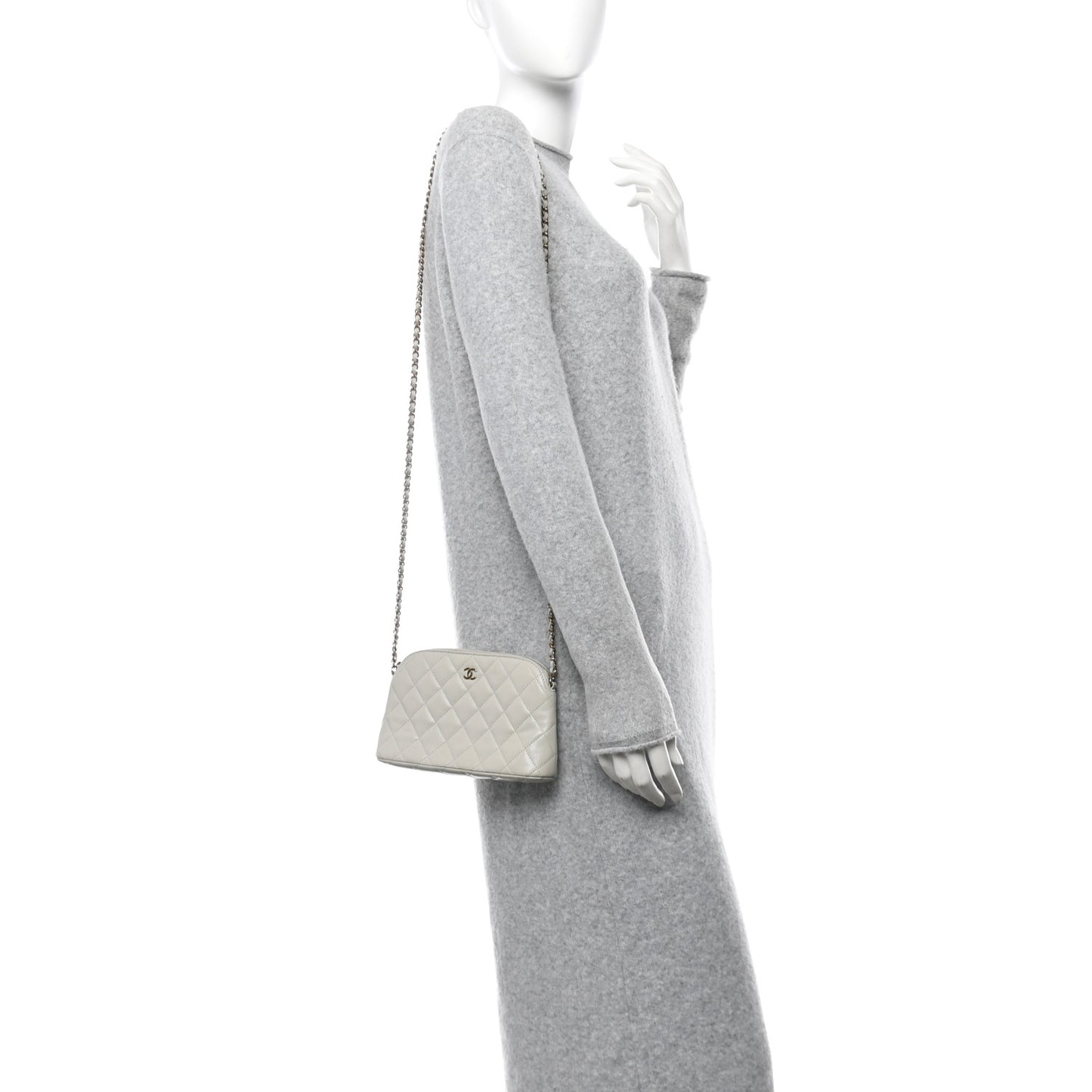 Caviar Quilted Classic Clutch With Chain Light Grey