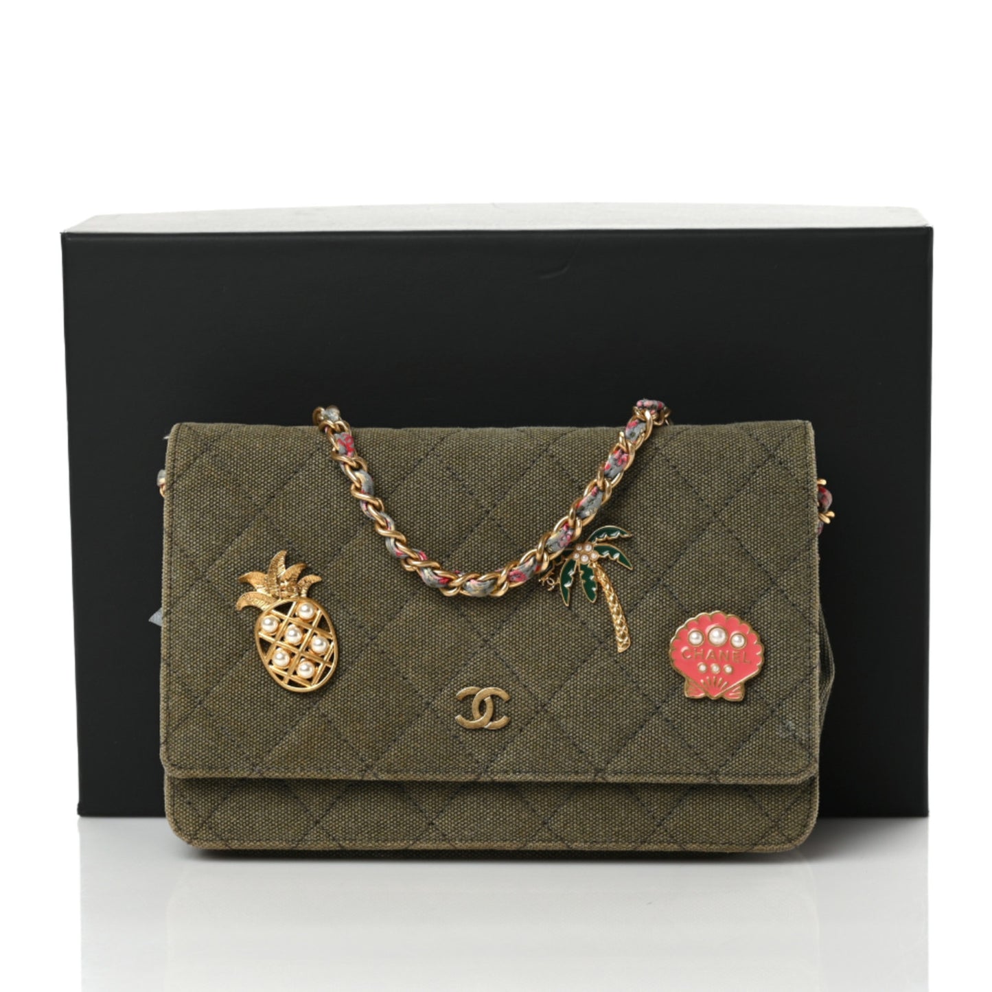 Canvas Quilted Coco Cuba Charms Wallet On Chain WOC Khaki
