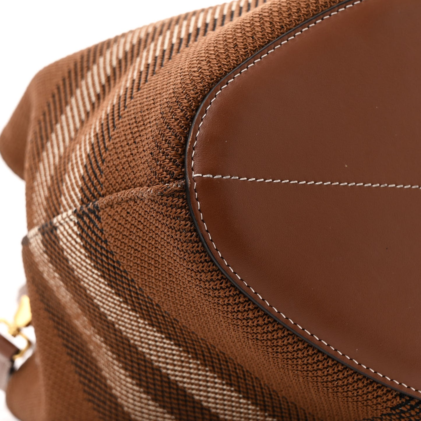 Knitted Check Calfskin TB Small Drawstring Bucket Bag Dark Birch Brown