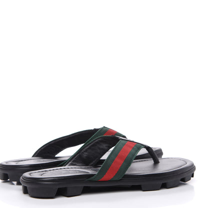 Gucci Nylon Calfskin Web Mens Cleat Sole Thong Sandals 4.5 Black Red Blue 4 of 9
