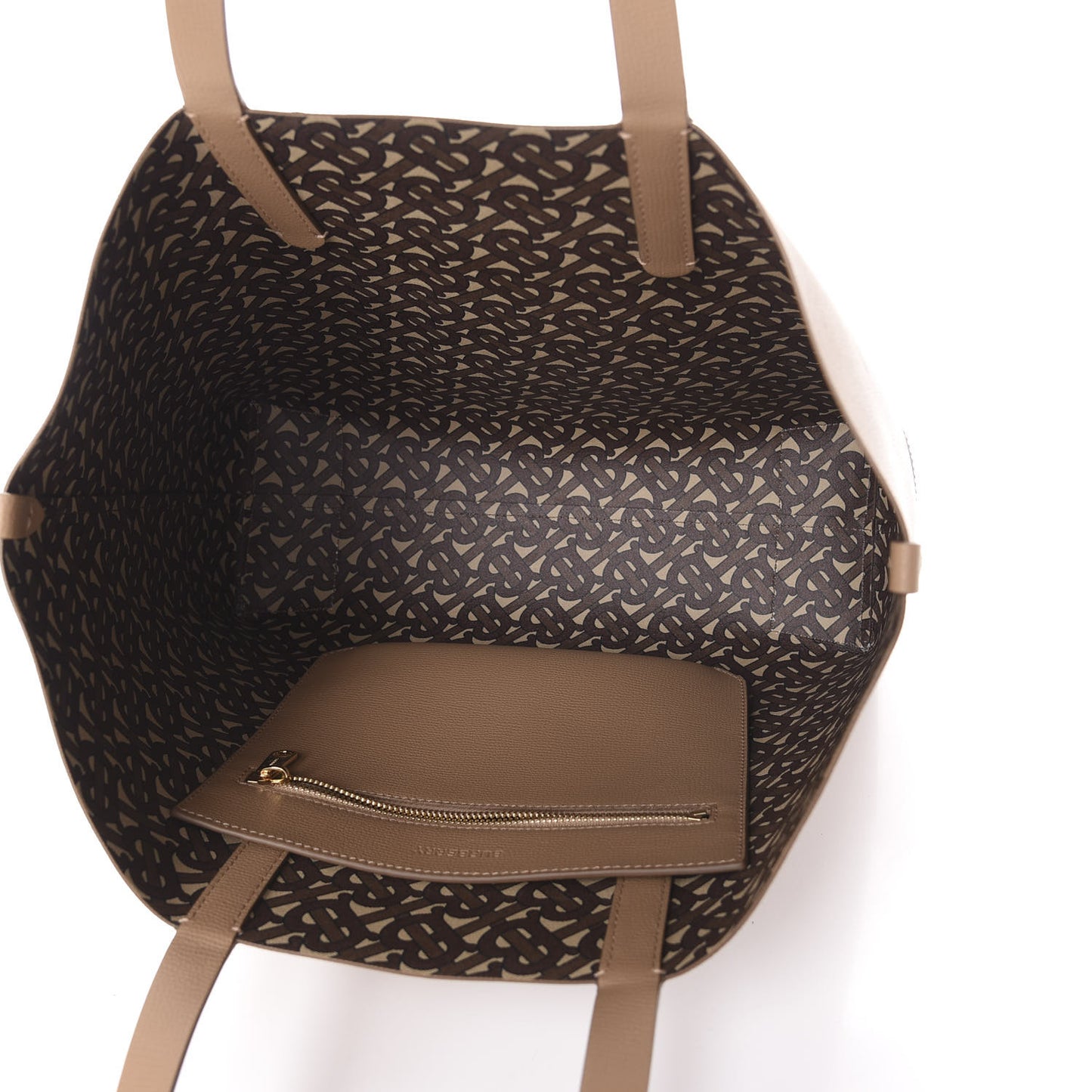 Calfskin TB Motif Embossed Medium Tote Camel