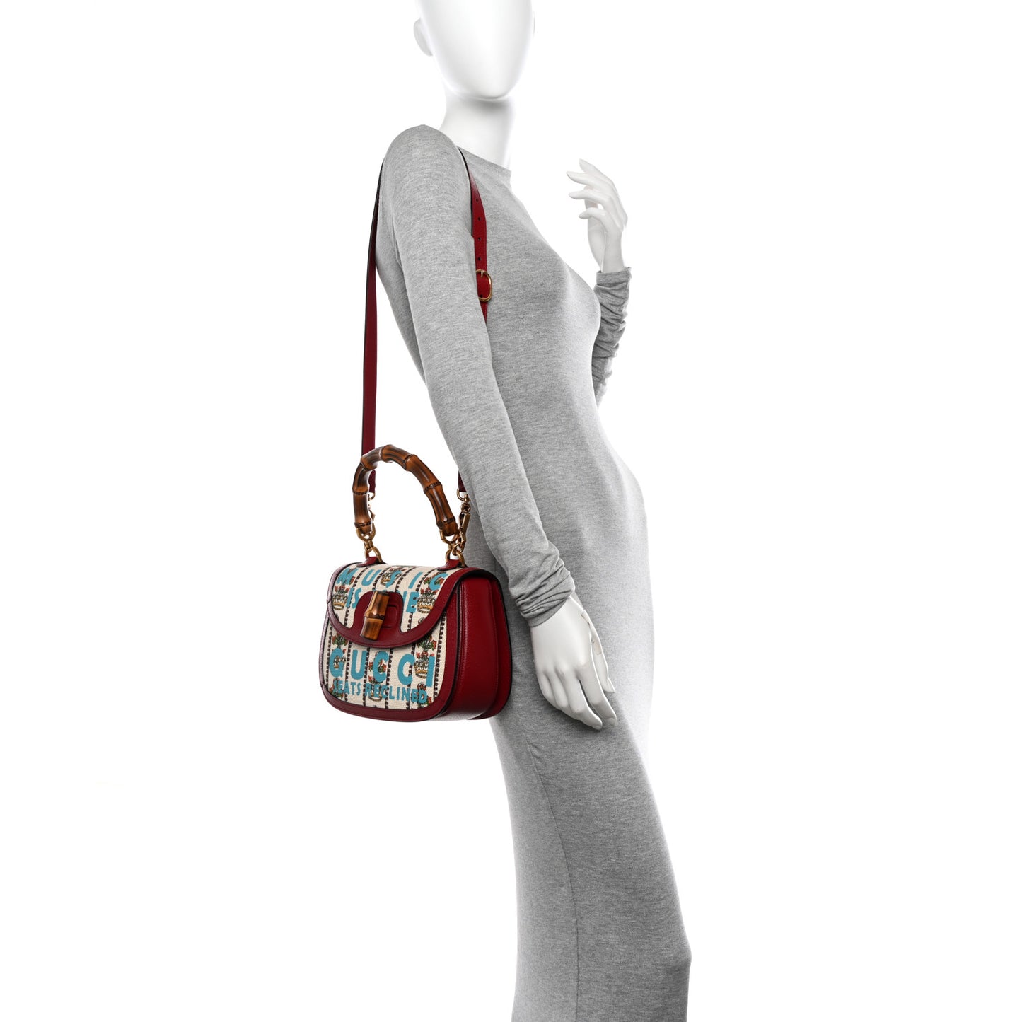 Canvas Calfskin 100 Centennial Music Medium Bamboo 1947 Top Handle Bag Ivory Red