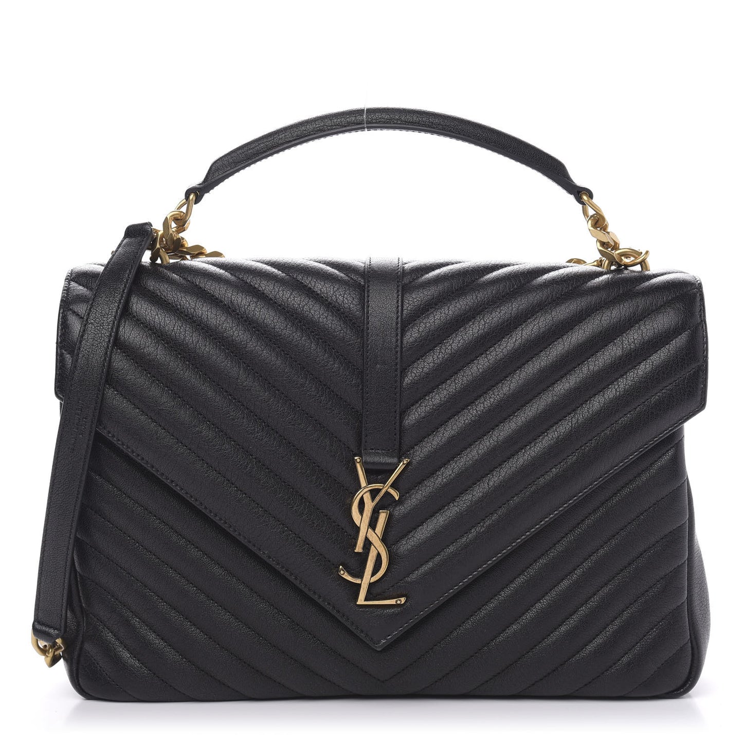 Sheepskin Matelasse Chevron Monogram Large College Satchel Black