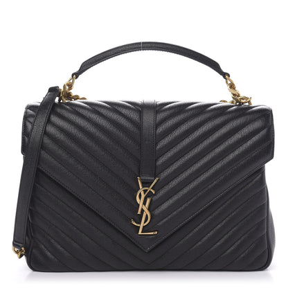 Saint Laurent Sheepskin Matelasse Chevron Monogram Large College Satchel Black 1 of 12