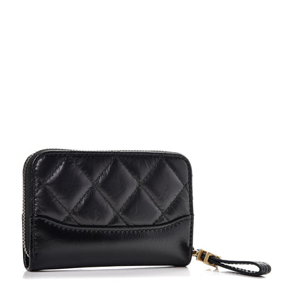 Chanel Aged Calfskin Quilted Gabrielle Zip Around Coin Purse Wallet Black 3 of 8
