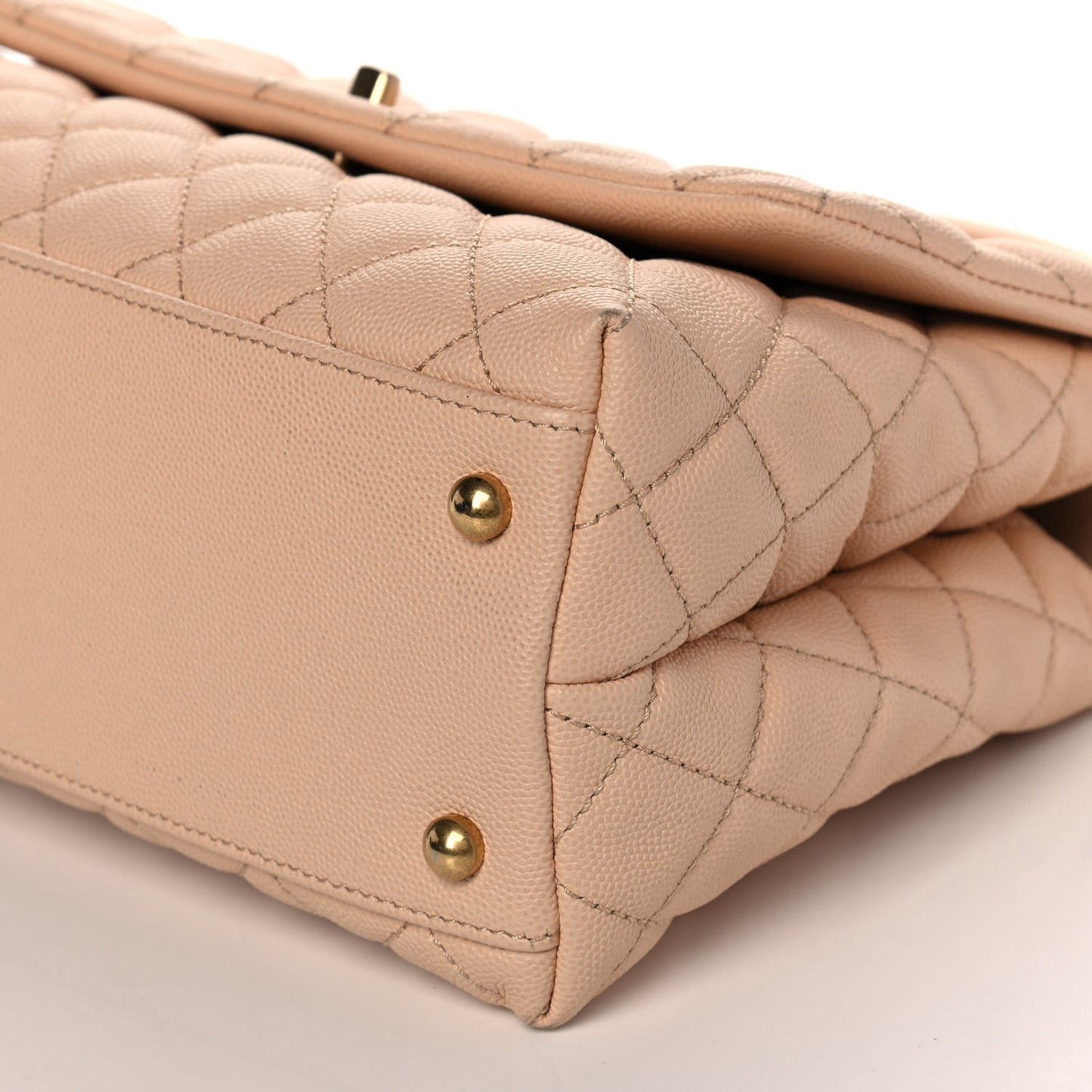 Caviar Quilted Small Coco Handle Flap Beige