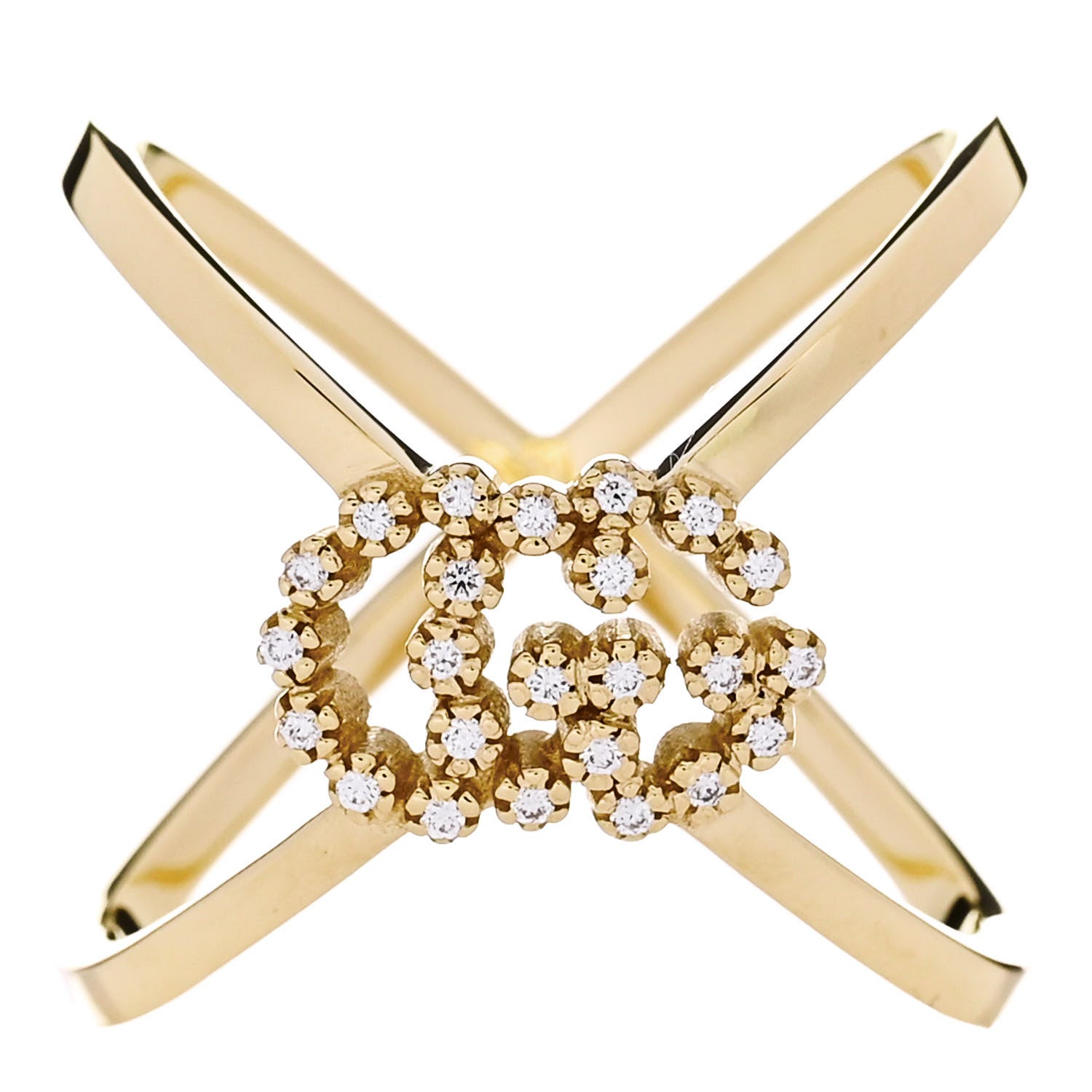 Gucci 18K Yellow Gold Diamond Running G Cross Ring 50 5.25 1 of 5