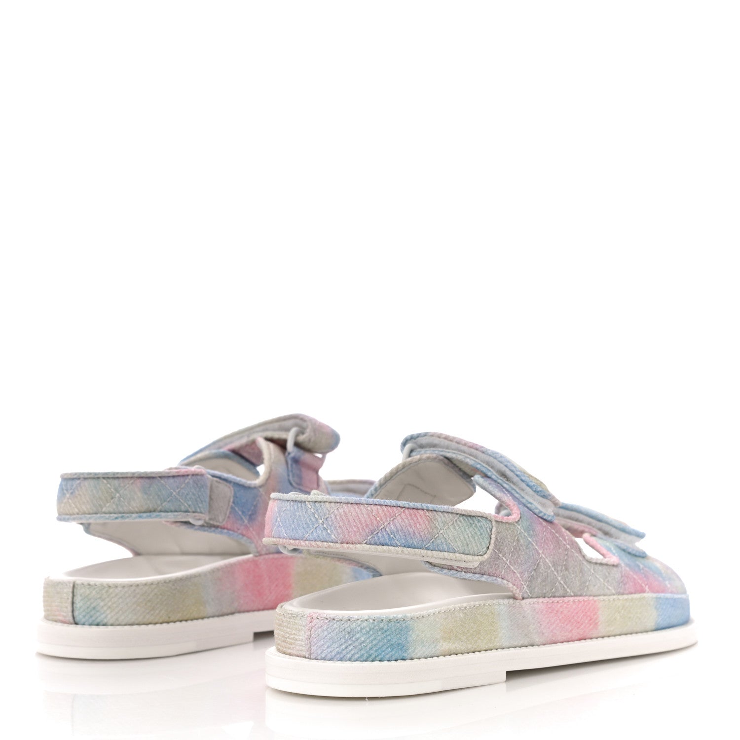 Chanel Printed Fabric Quilted Dad Sandals 39 Green Pink Blue 3 of 9