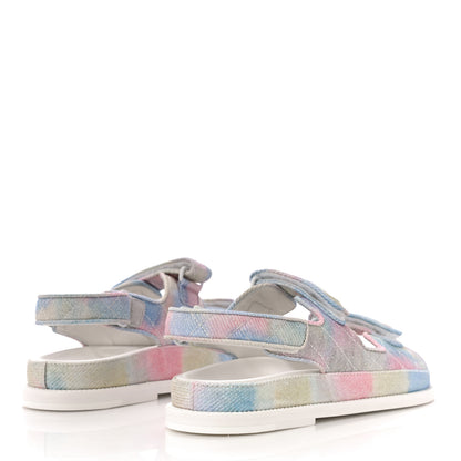 Chanel Printed Fabric Quilted Dad Sandals 39 Green Pink Blue 3 of 9