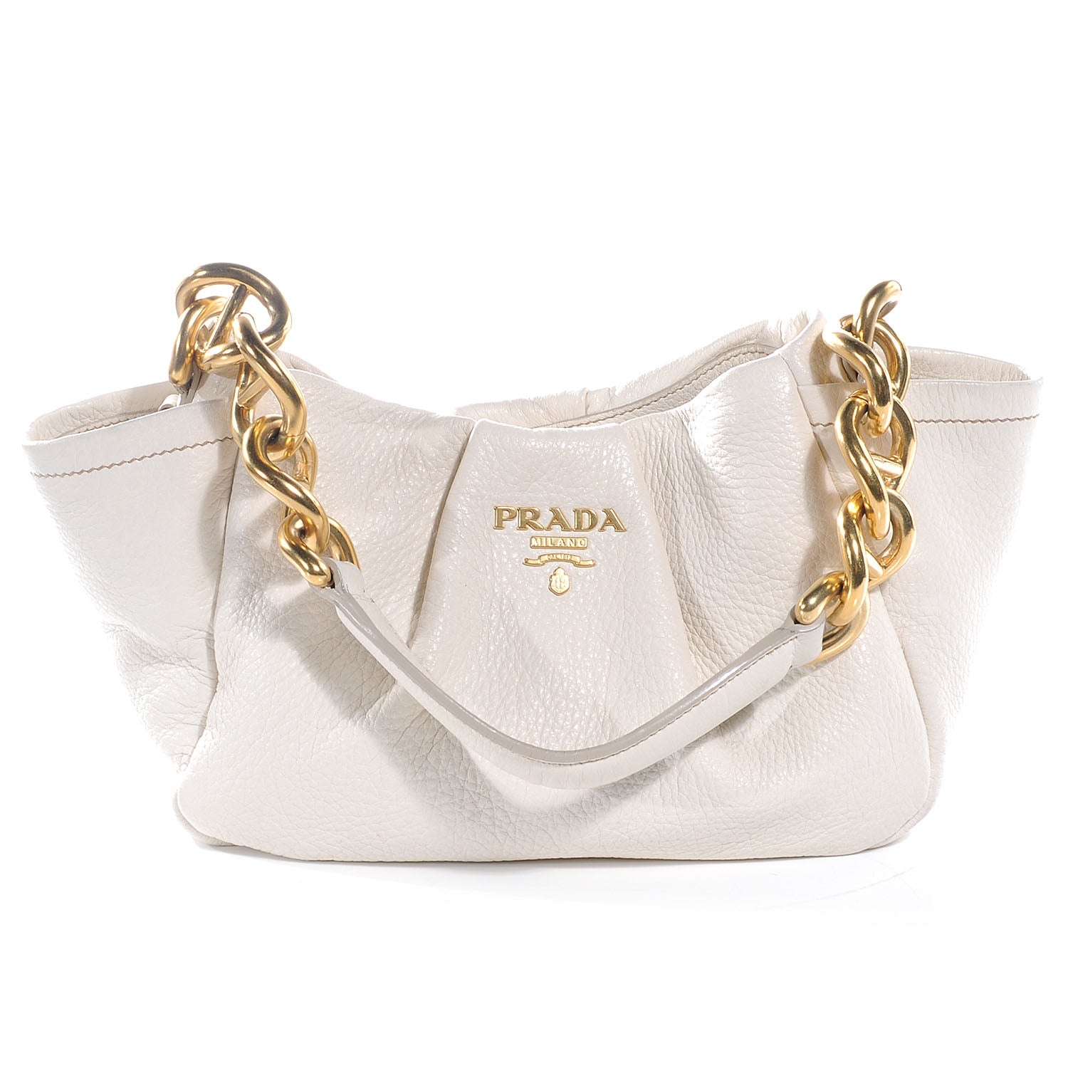 Prada Cervo Pleats Small Shoulder Bag Talco 1 of 9
