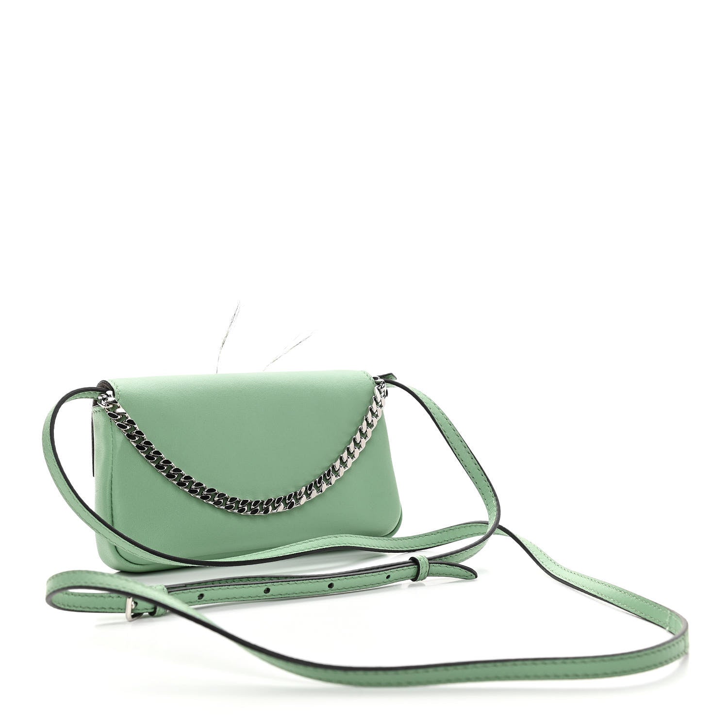 Fendi Nappa Rabbit Fox Fur Micro Buggie Baguette Verde Acqua 3 of 12