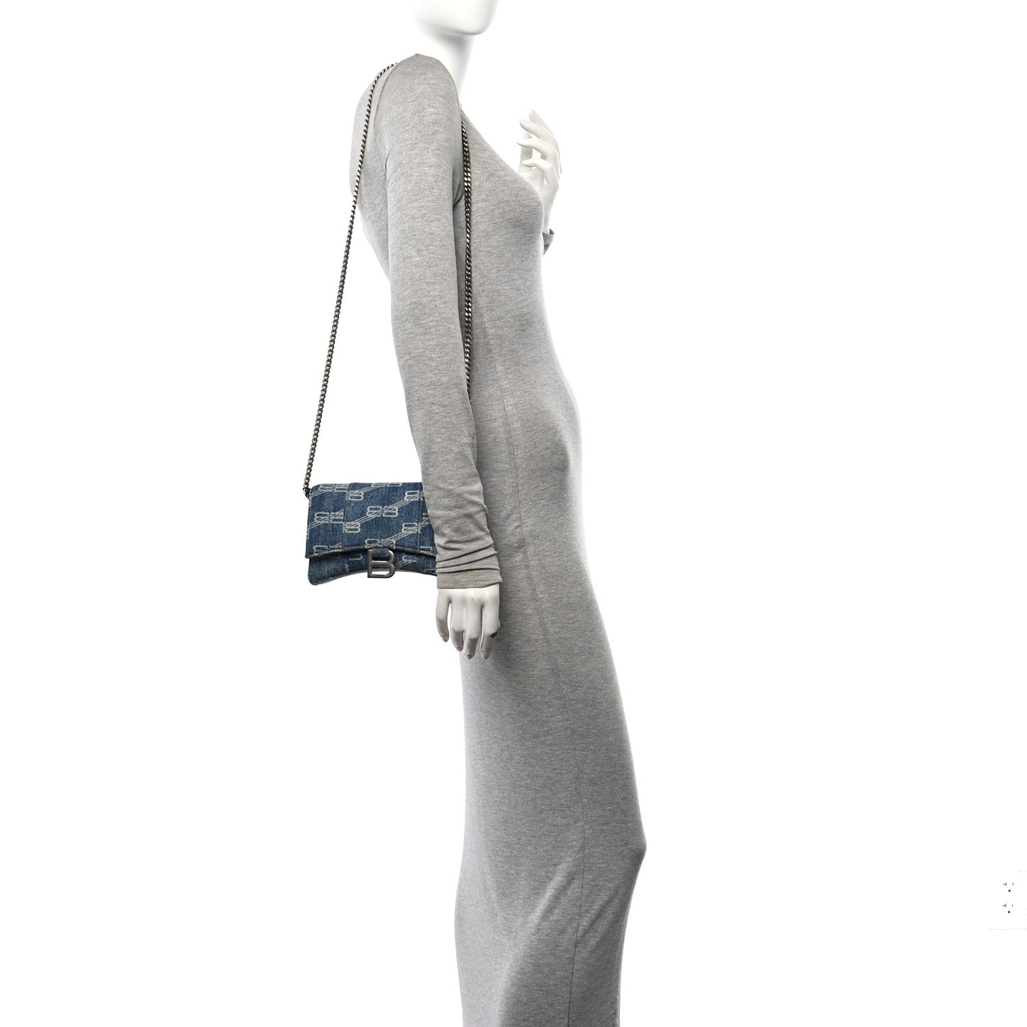 Denim BB Monogram Hourglass Chain Bag Blue