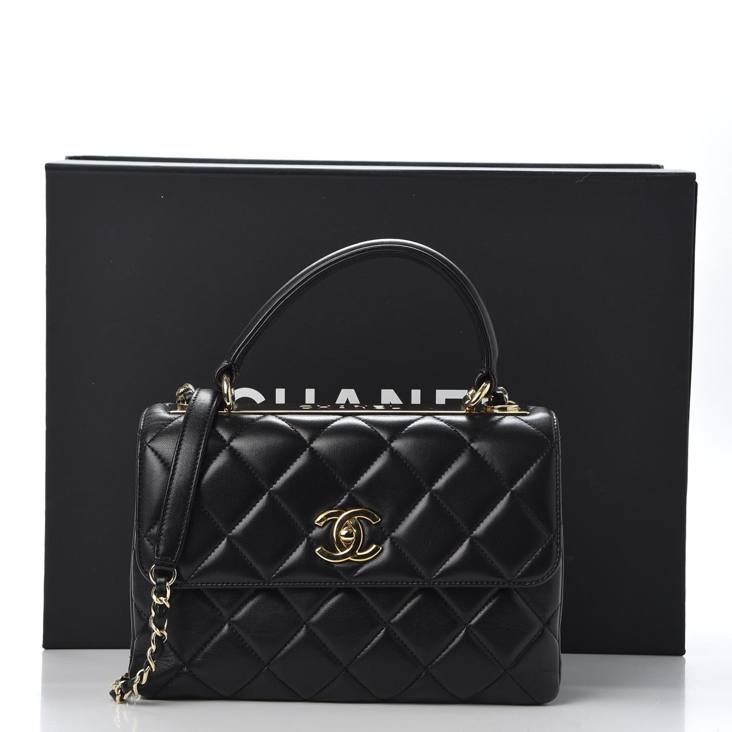 Lambskin Quilted Small Trendy CC Dual Handle Flap Bag Black