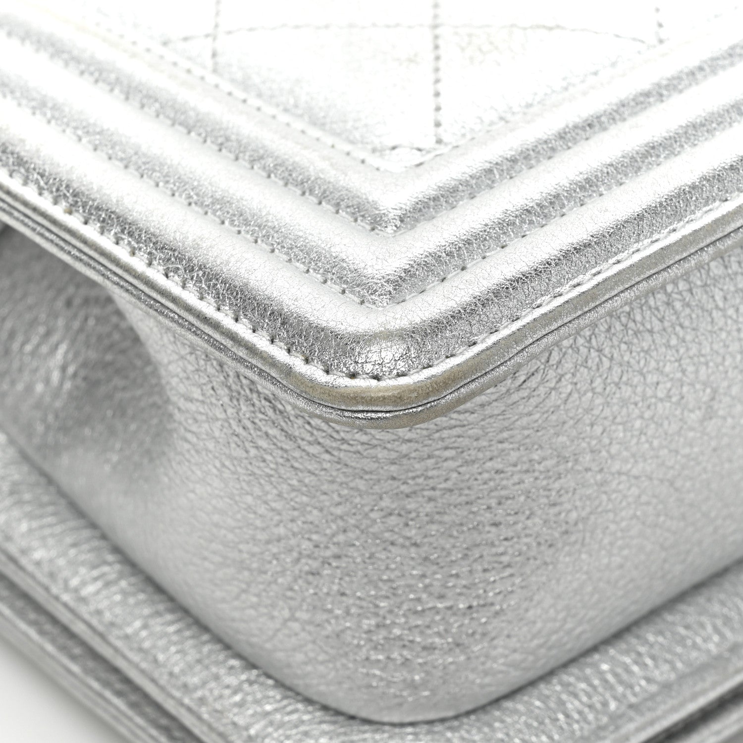 Chanel Metallic Calfskin Camellia Quilted Small Boy Flap Silver 14 of 18
