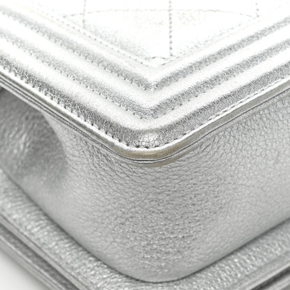 Chanel Metallic Calfskin Camellia Quilted Small Boy Flap Silver 14 of 18